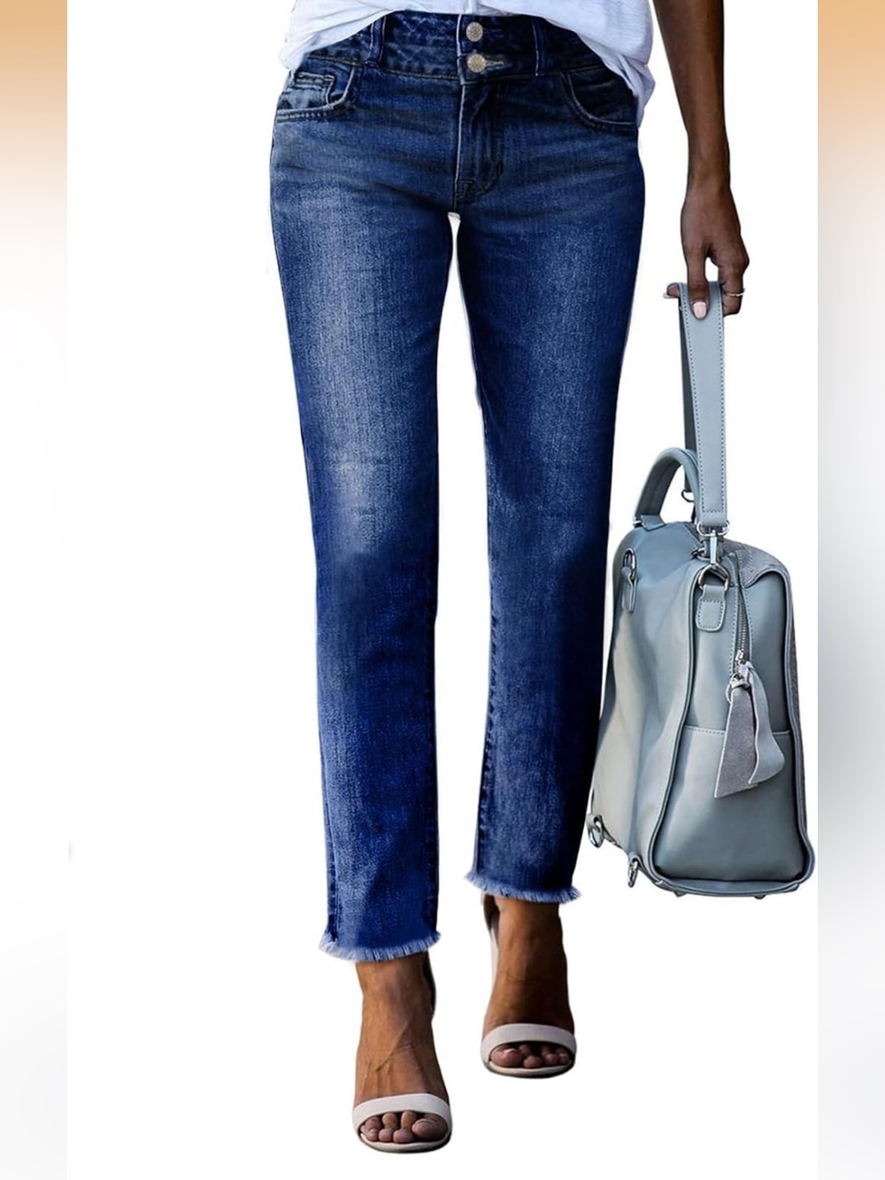 Sidefeel Women's High waisted raw hem Straight leg jeans, ankle Length, 16 long